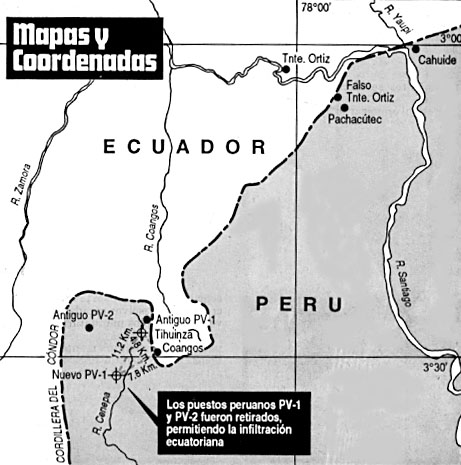 Los Puestos peruanos PV-1 y PV-2 fueron retirados permitiendo la infiltracin ecuatoriana