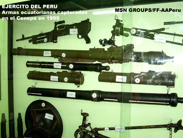 Armas capturadas a los soldados ecuatorianos en todos los campos de batalla del Alto Cenepa y que constituyen verdaderos trofeos de guerra que demuestran no solo el valor sino la invencibilidad de los soldados del Ejrcito del Per
