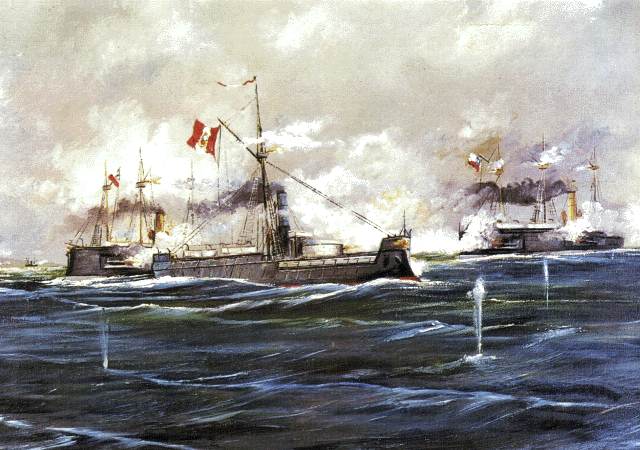 El Combate Naval de Angamos por el Pintor Peruano Salaverry
